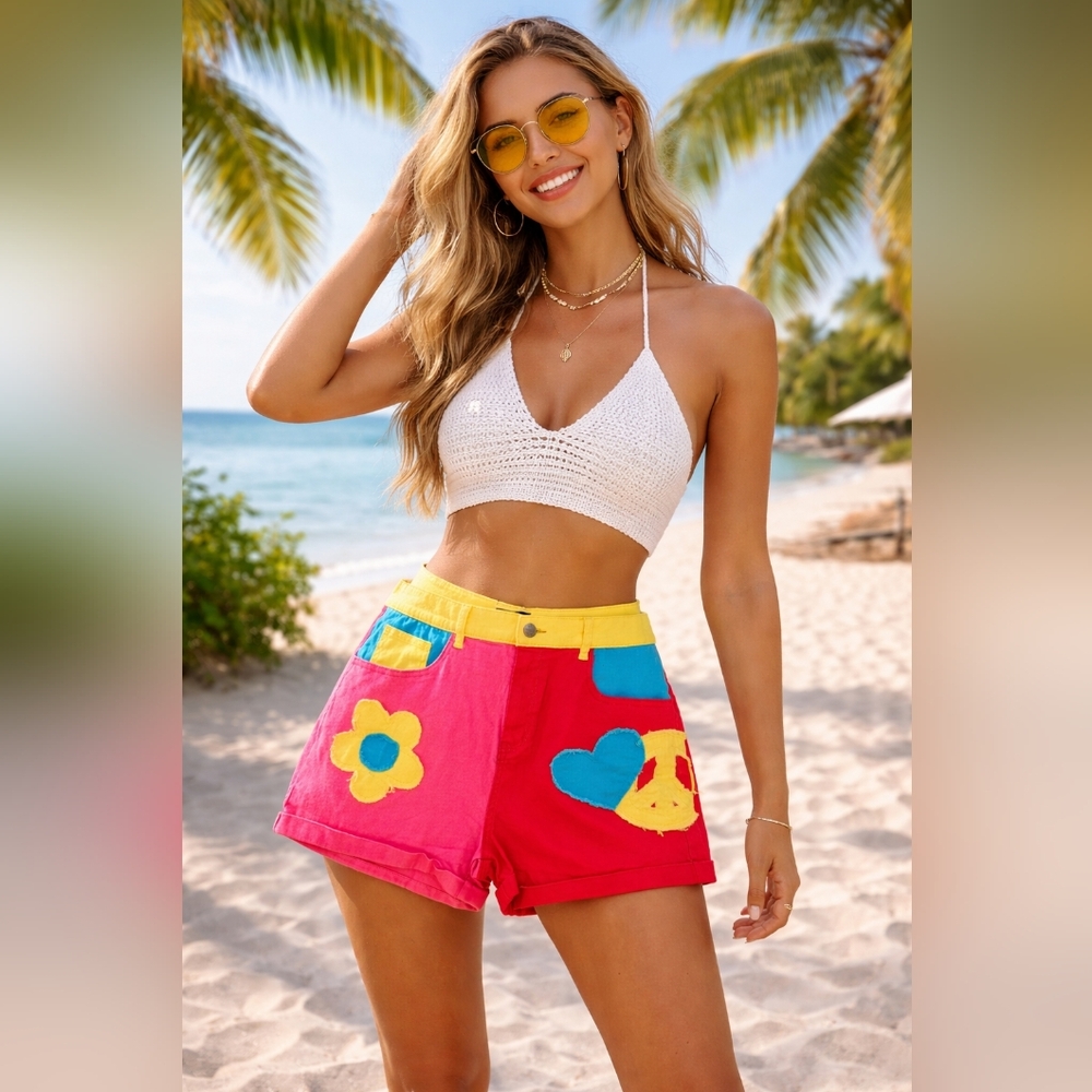 Dolls Kill deLias NWT Free Luv Nation Jean Shorts with Colorful Patches Size 1X